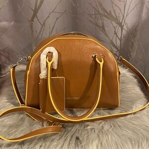 BNWT CALVIN KLEIN Caramel Shoulder Satchel Crossbody Bag
